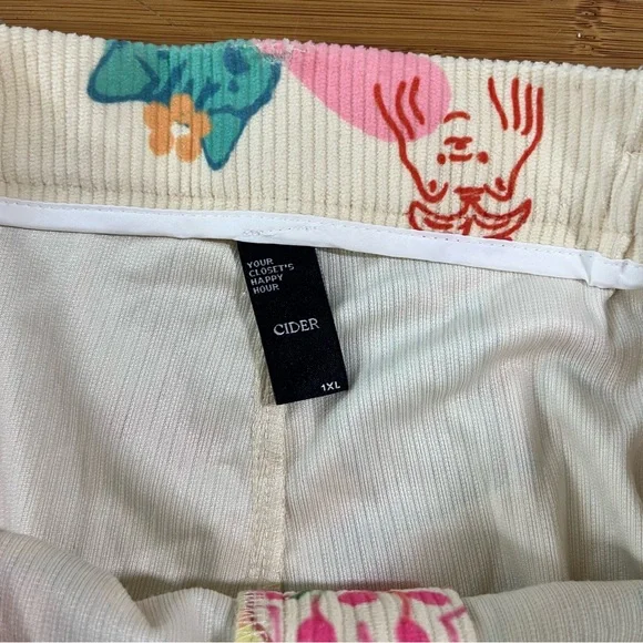 Cider Cream Wide-Leg Pants with Multicolor Fun Pet and Fruit Print - Picture 8 of 15